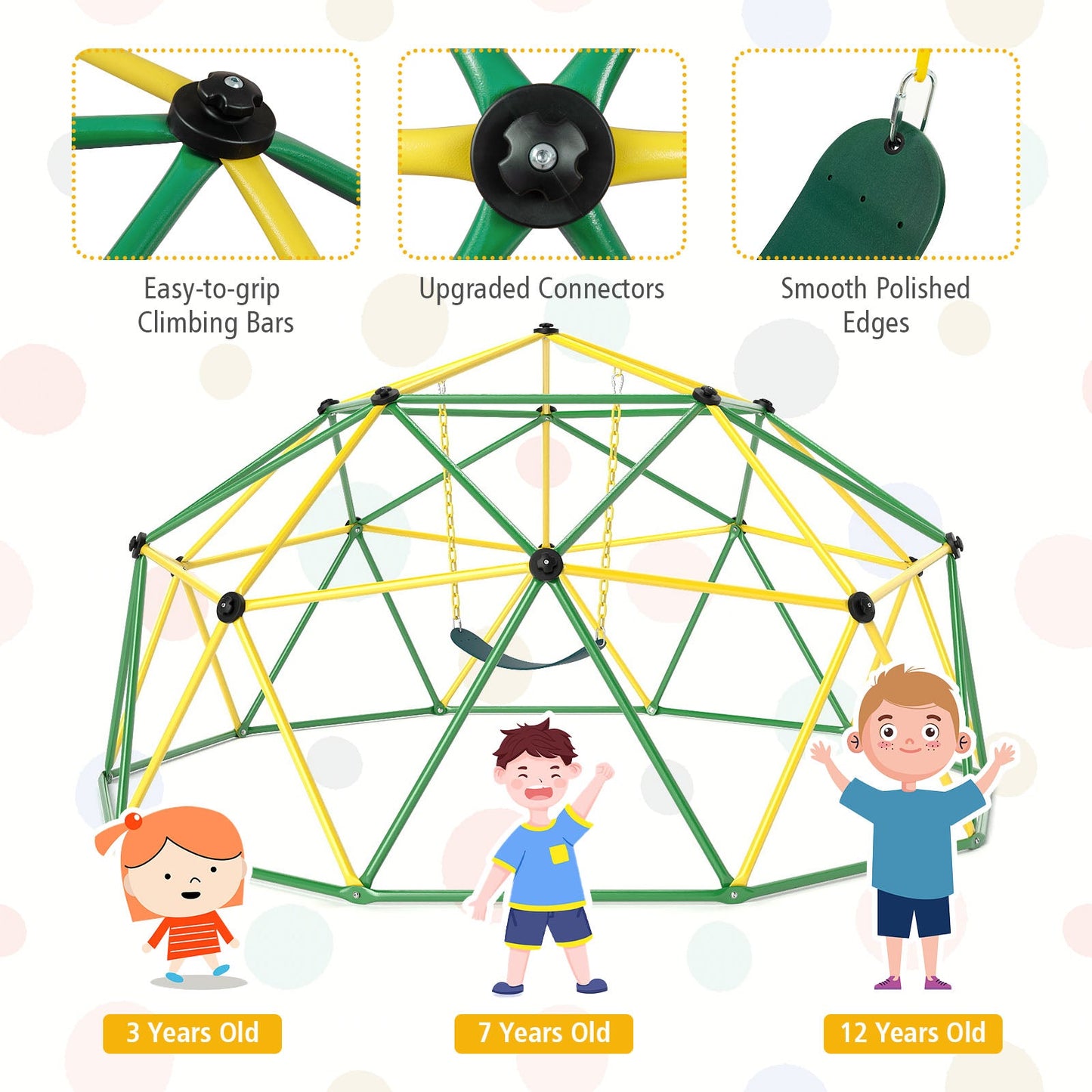 10 Feet Dome Climber with Swing and 800 Lbs Load Capacity