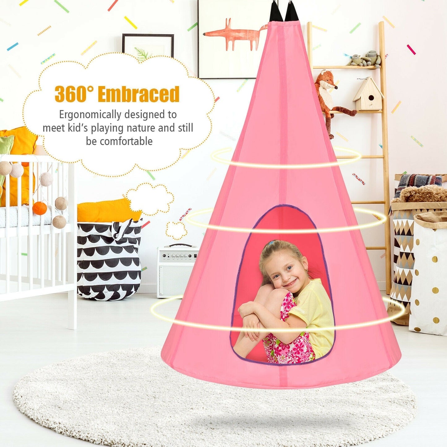 32 Inch Kids Nest Swing Chair Hanging Hammock Seat for Indoor Outdoor