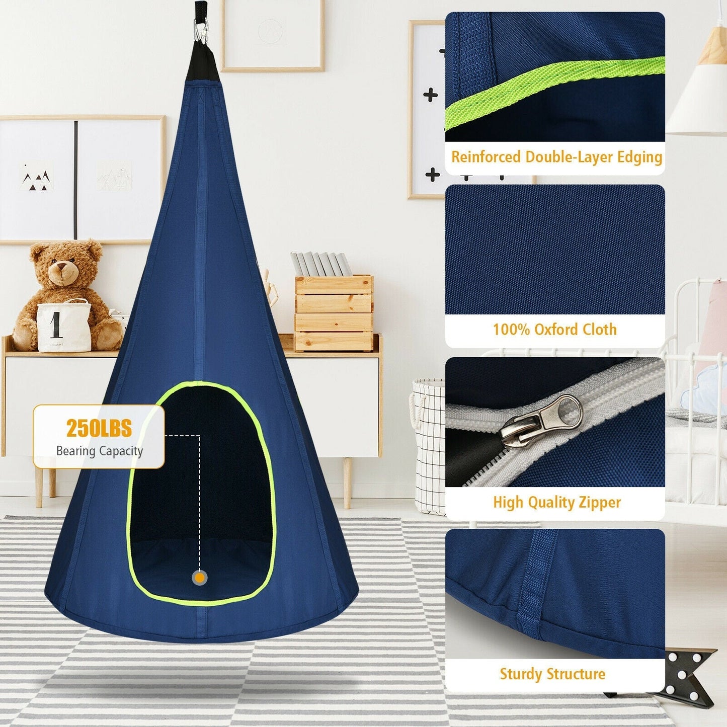 32 Inch Kids Nest Swing Chair Hanging Hammock Seat for Indoor Outdoor