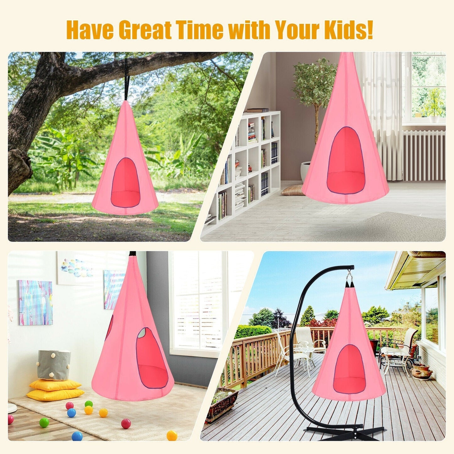 32 Inch Kids Nest Swing Chair Hanging Hammock Seat for Indoor Outdoor