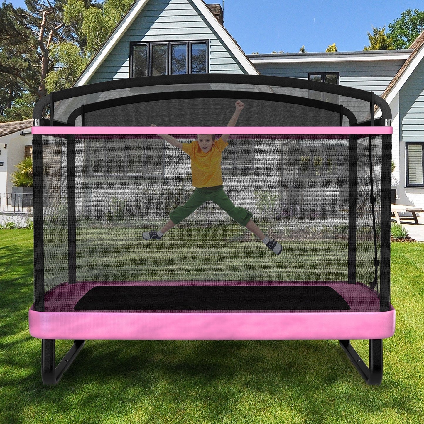 6 FT Kids Trampoline with Swing and Horizontal Bar Small Rectangle Trampoline
