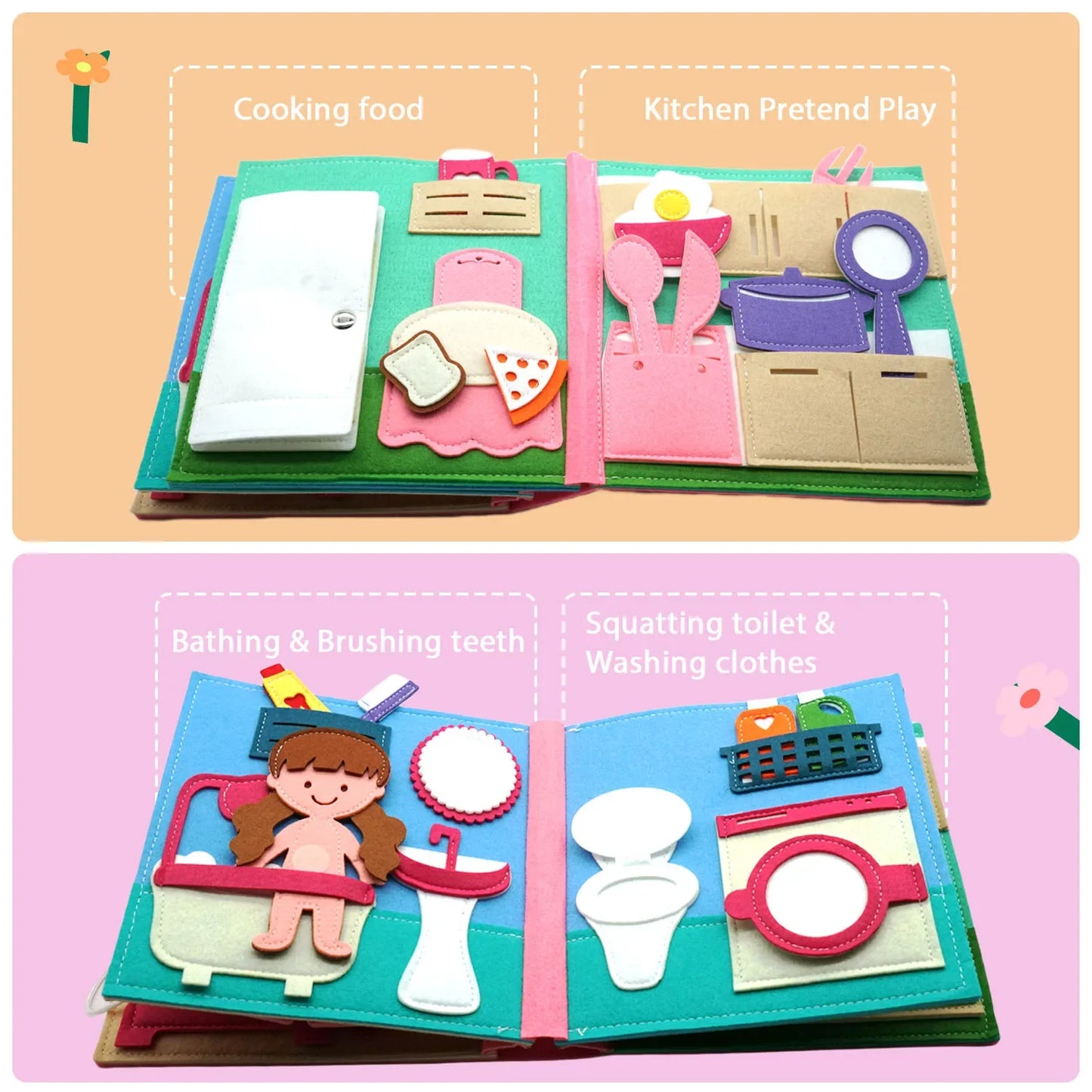 Montessori Quite Book Toys Preschool Activity Book Daily Life Skills Busy Book Autism Sensory Cloth Book Girls Gift for Todders