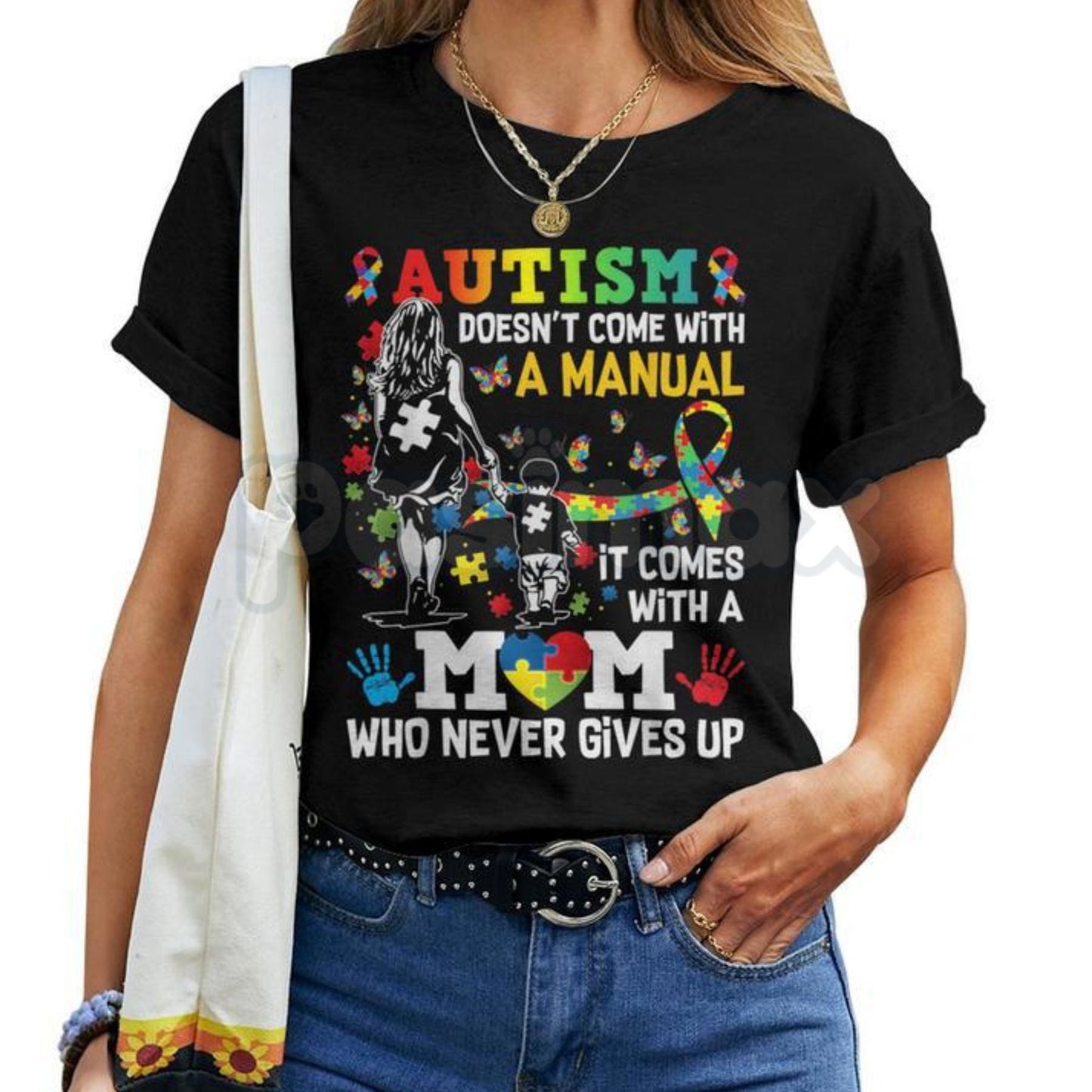 "Autism Mom: No Manual Included" T-Shirt – Inspirational Neurodiversity Awareness Graphic Tee, Premium 100% Cotton Autism Mama Top, Soft Lived-In Heavyweight Acceptance Month Shirt, Made in USA