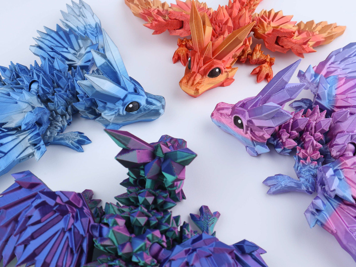 3D Printed Crystal Wing Tadling Dragon Fidget Toy – Articulated Fantasy Desk Toy Gift