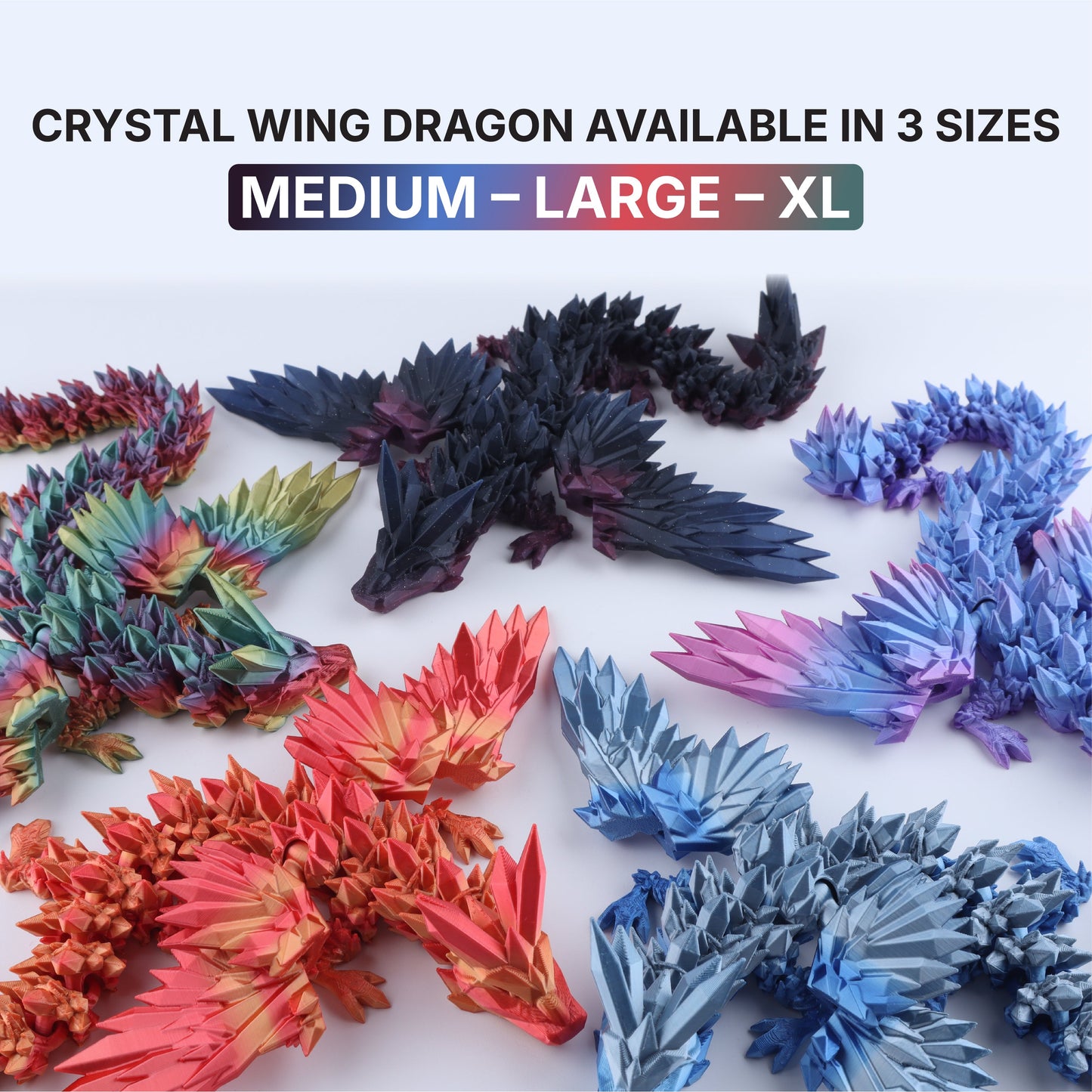 3D Printed Crystal Wing Dragon Fidget Toy – Articulated Fantasy Desk Toy Gift