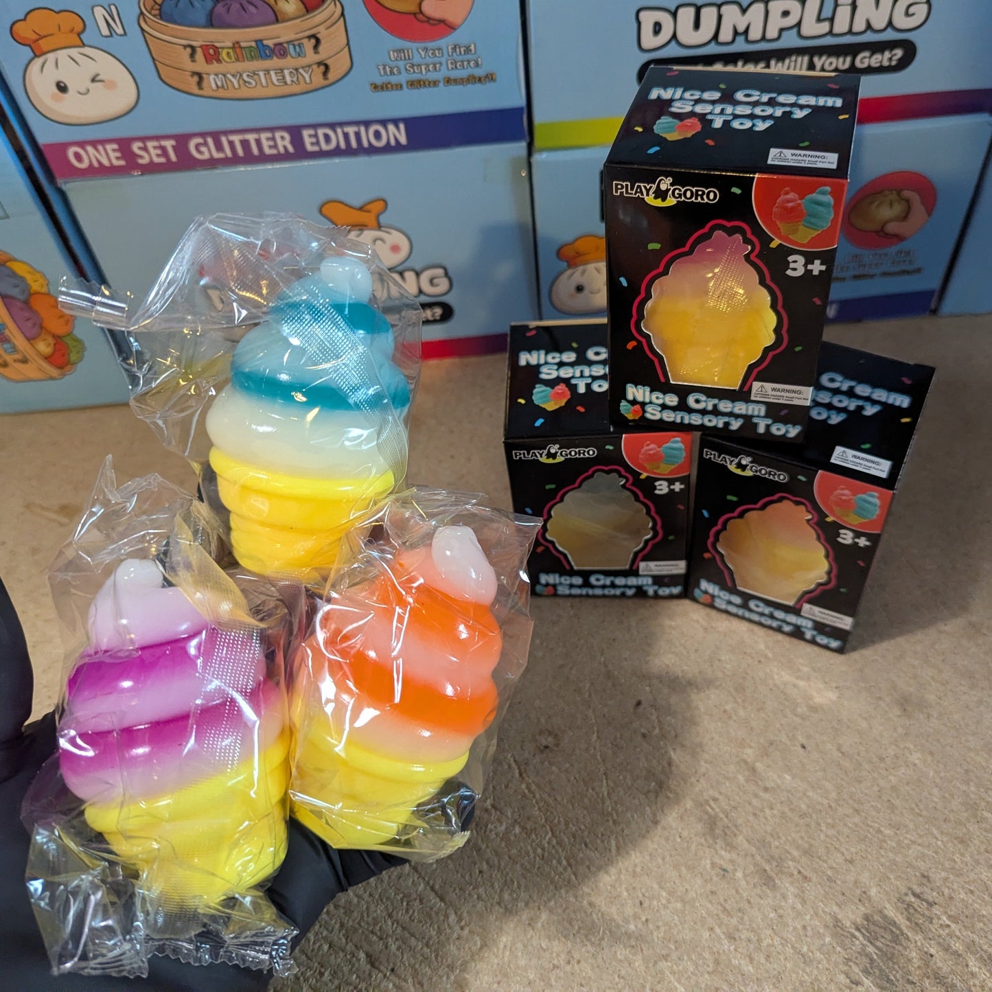Set of Three Swirl Ice Cream Cone Squishies (Gelatin Squish)