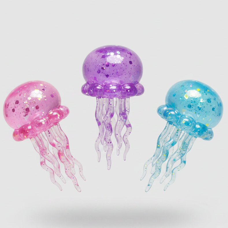 Set of Three Jellyfish with Tentacles (Slow-Rising Squish)