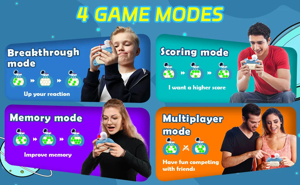 Pop Quick Push Bubbles Game Fidget Toys Handheld Games For Kids Adult Anti Stress Sensory Toys Funny Light-Up Whac-A-Mole Game