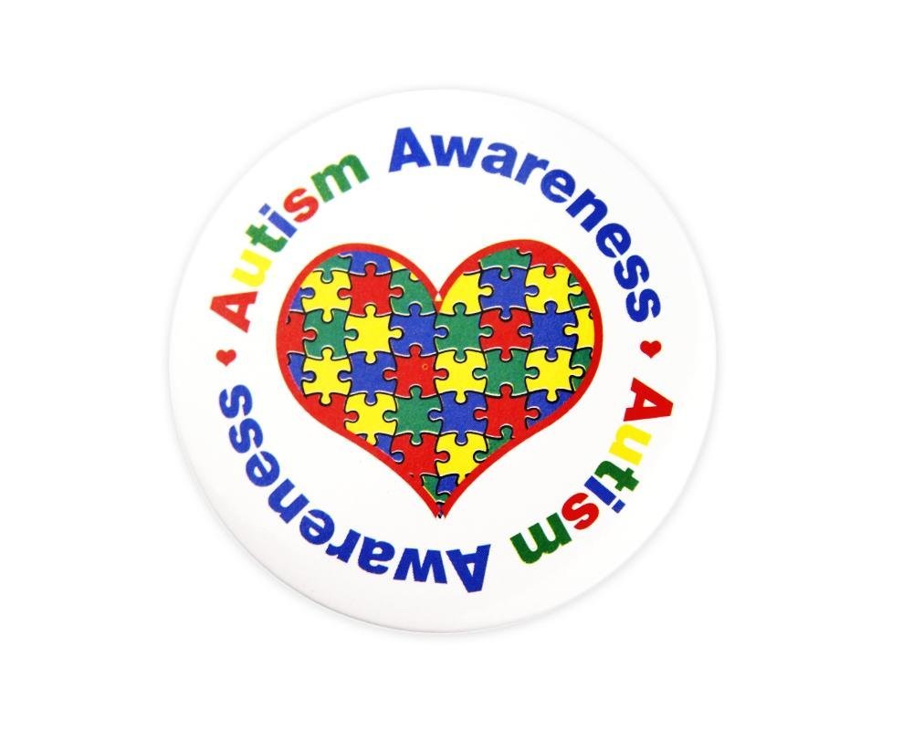 Autism Puzzle Filled Heart Button Pins