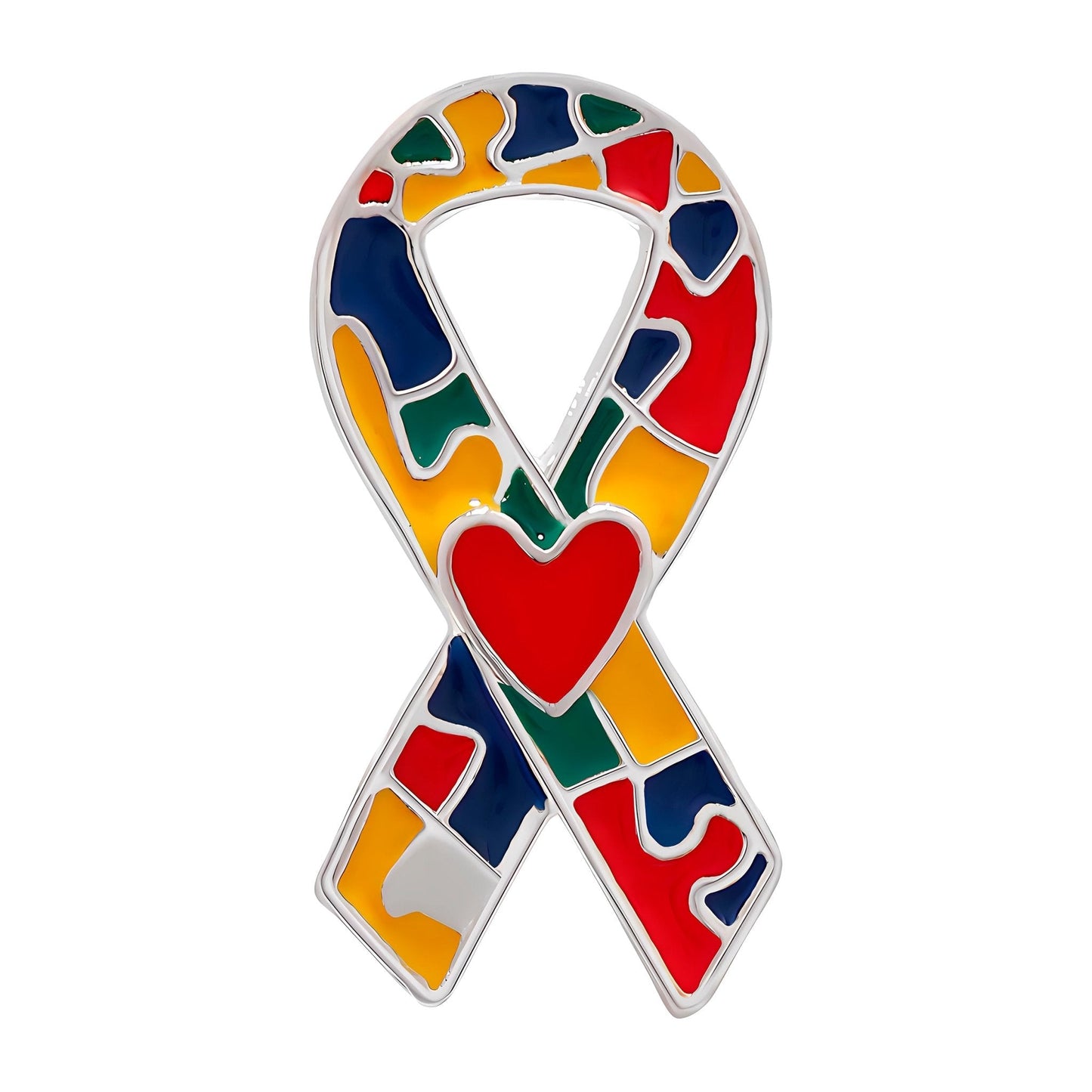 10 Pack Autism Puzzle Ribbon with Heart Pins