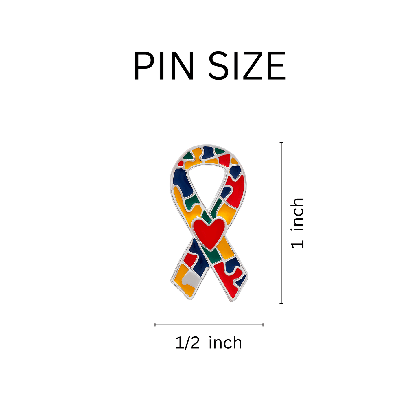 10 Pack Autism Puzzle Ribbon with Heart Pins