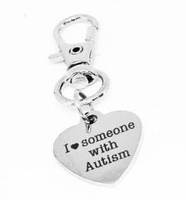 I Love Someone With Autism Stainless Steel Heart Engraved Clip On Charm Keychain Gift