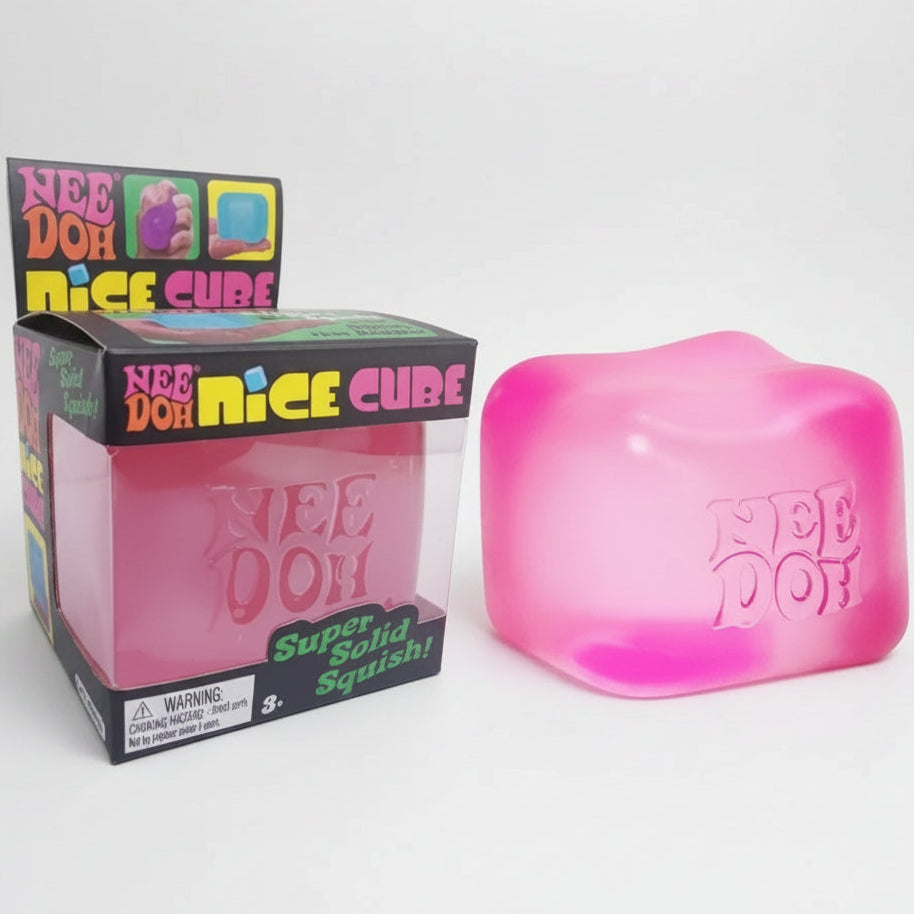 IN STOCK NOW: Schylling Nee-Doh Nice Cube Super Solid Squish: Pink Cube